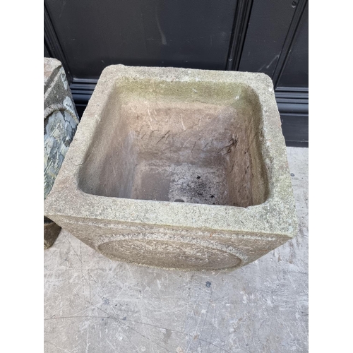 1353 - A pair of composition stone square planters, 36cm wide. 