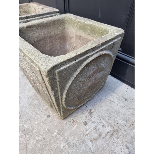 1353 - A pair of composition stone square planters, 36cm wide. 