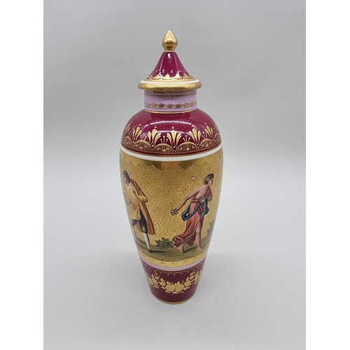 1360 - An interesting Vienna porcelain vase and cover, finely painted with classical figures against a gilt... 