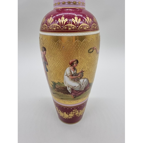 1360 - An interesting Vienna porcelain vase and cover, finely painted with classical figures against a gilt... 