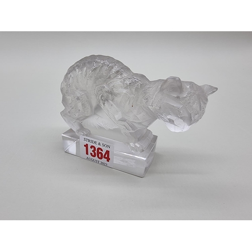 1364 - A rare R Lalique 'Chat' clear and frosted glass figure, 11.5cm long, (small chips).