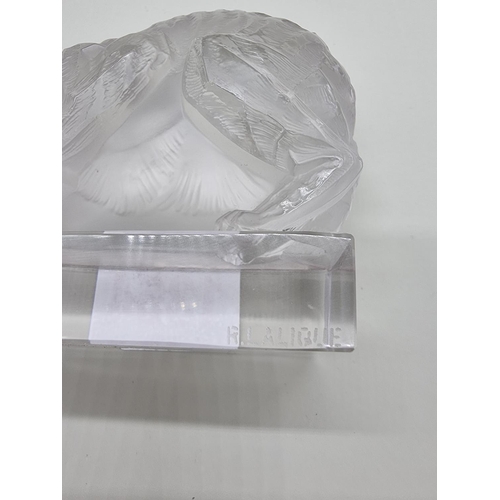 1364 - A rare R Lalique 'Chat' clear and frosted glass figure, 11.5cm long, (small chips).