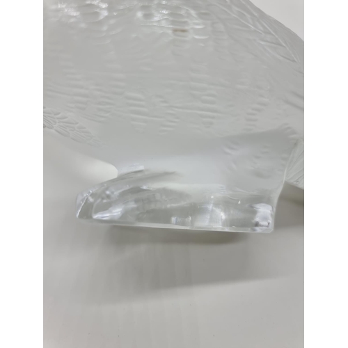 1365 - A Lalique 'Perdrix Couchee' frosted glass figure, 15.5cm long, (chip to beak).... 