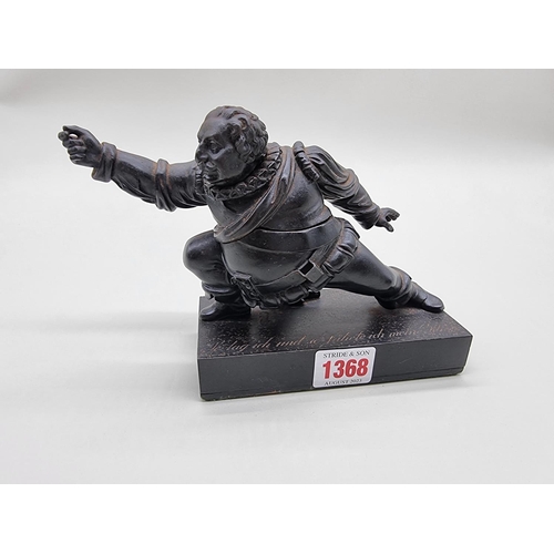 1368 - A scarce 19th century cast iron novelty Falstaff figural inkwell and pounce pot, after Friedrich Wil... 