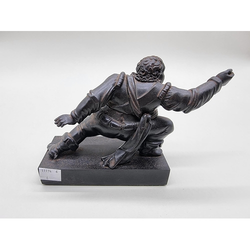 1368 - A scarce 19th century cast iron novelty Falstaff figural inkwell and pounce pot, after Friedrich Wil... 