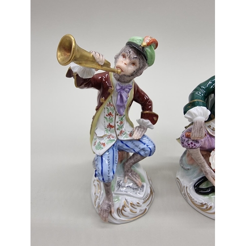 1369 - A set of twelve Dresden monkey band figures, largest 16cm high. 