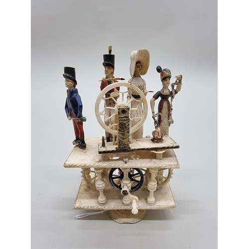 1371 - A rare early 19th century Napoleonic Prisoner of War Spinning Jenny automaton bone figure group,&nbs... 