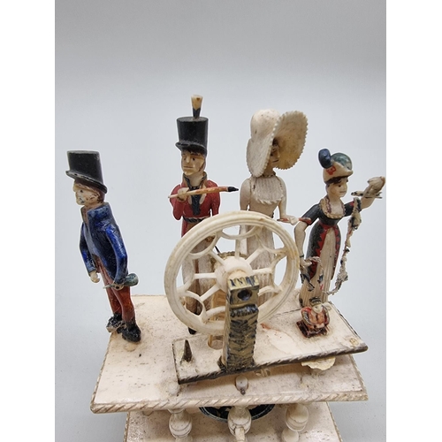 1371 - A rare early 19th century Napoleonic Prisoner of War Spinning Jenny automaton bone figure group,&nbs... 