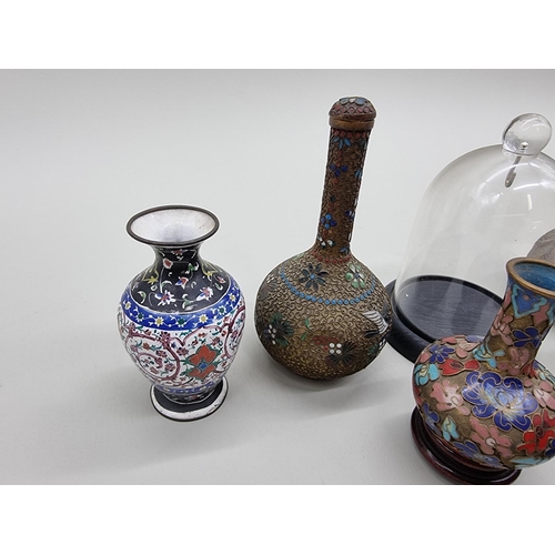 1373 - Two small pairs of Chinese cloisonne vases, largest 13cm high (one dented); together with another sm... 