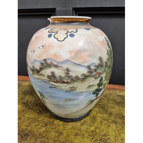 1405 - A large Japanese ovoid vase, 36cm high, (rim chip).