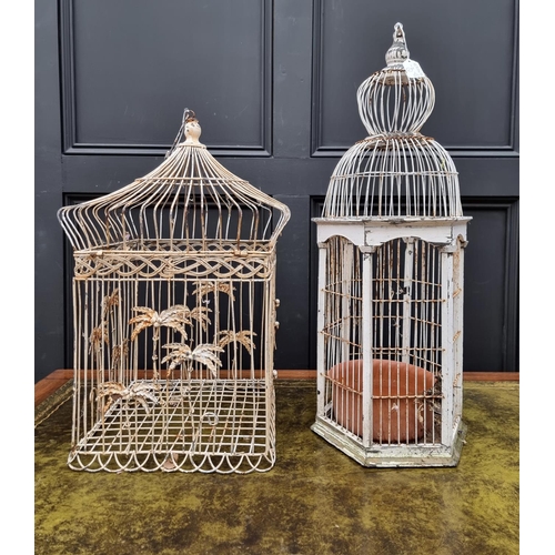 1426 - Two old white painted wirework bird cages, largest 71cm high. 