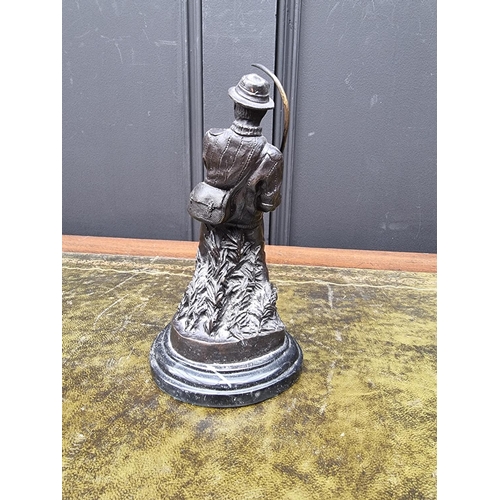 1433 - Angling: a bronze fisherman, signed L Liargy, on marble base, 20.5cm high; together with a rela... 