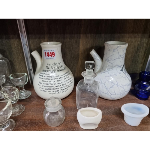 1449 - A collection of antique glass eyebaths and other medical items, to include Bristol Blue examples.... 