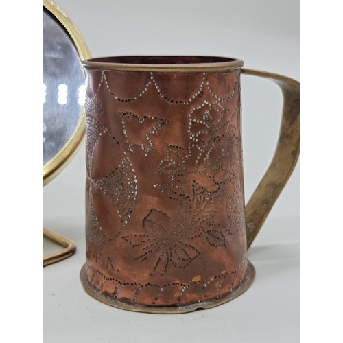 1462 - A small group of copper and brass, to include a Secessionist jug, 36cm high. (4)... 