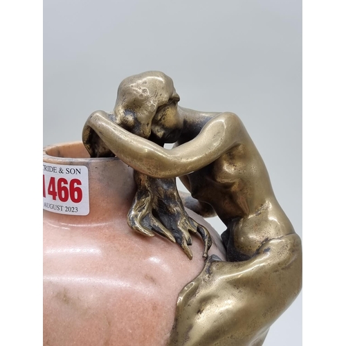 1466 - An Art Nouveau marble and bronze figural vase, 29cm high. 