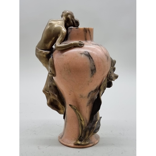 1466 - An Art Nouveau marble and bronze figural vase, 29cm high. 