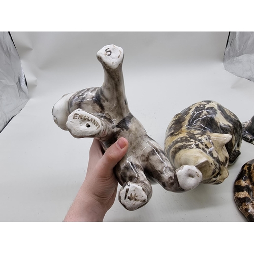 1486 - Studio Pottery: four pottery cats, by Jenny Winstanley, largest 28.5cm long. ... 