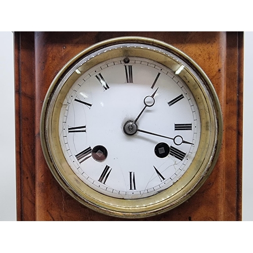 1487 - An Edwardian walnut and inlaid novelty longcase timepiece, 27cm high; together with three other... 