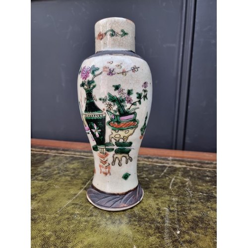 1491 - A Chinese famille verte vase, 30.5cm high; together with another Chinese vase; and two further Japan... 