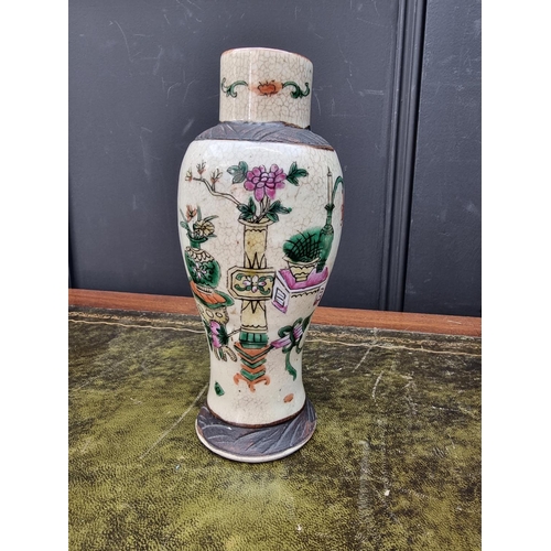 1491 - A Chinese famille verte vase, 30.5cm high; together with another Chinese vase; and two further Japan... 