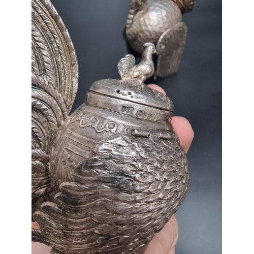 132 - A South American white metal novelty turkey, with hinged cover, 18cm high, together with another Vic... 