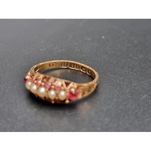 159 - A Victorian 15ct gold ruby and pearl ring, hallmarked Birmingham 1878, size O.