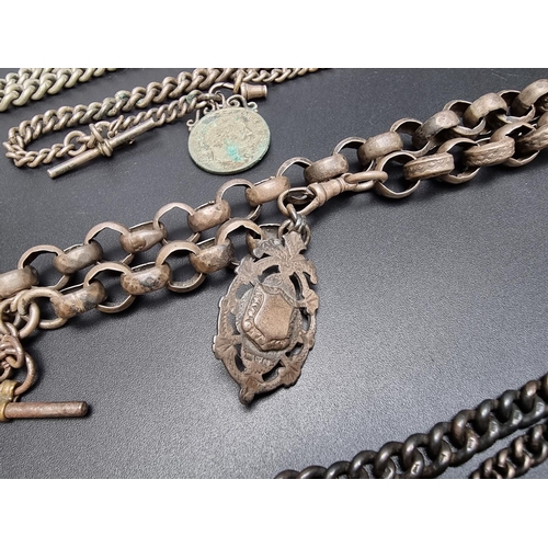 213 - A silver Albert chain, with attached silver bar and a Danish coin fob, 30cm; together with another s... 