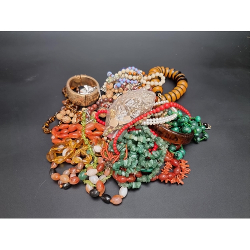 228 - A coral necklace; together with various natural stone necklaces and costume jewellery.... 