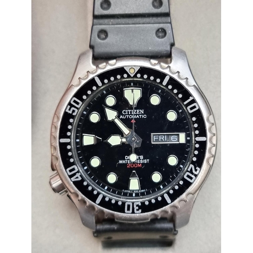 241 - A Citizen stainless steel automatic diver's wristwatch, 41mm, Model No. NYOXXX, on original rubber s... 