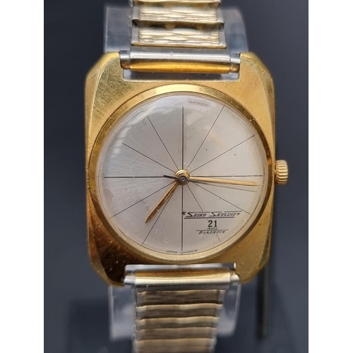 250 - A 1970s Seiko Skyliner gold capped manual wind wristwatch, 43 x 34mm, Ref. 6220-7970, on replacement... 