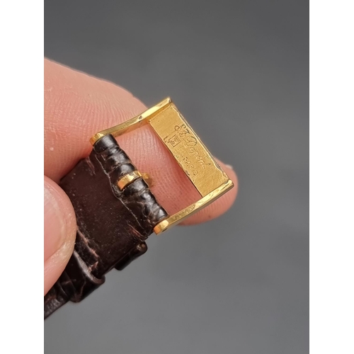 256 - A St Dupont Paris 'Lacque de Chine' gold plated quartz  wristwatch, 24x33mm, on brown crocodile stra... 