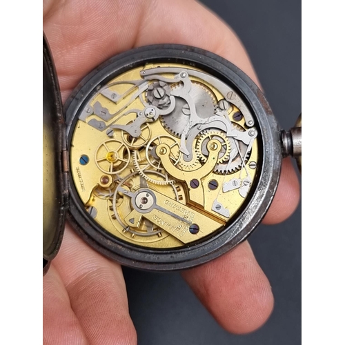 267 - A circa 1900 Swiss steel cased centre seconds chronograph pocket watch, 50mm.