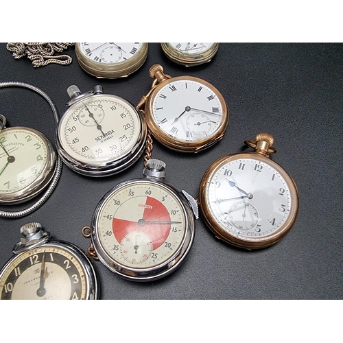 269 - Eight various stem wind pocket watches and two stopwatches. (10)