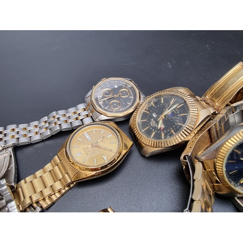 274 - A Seiko 5 gold plated automatic wristwatch, 37mm; together with a Tissot 'PR100' quartz wristwatch a... 