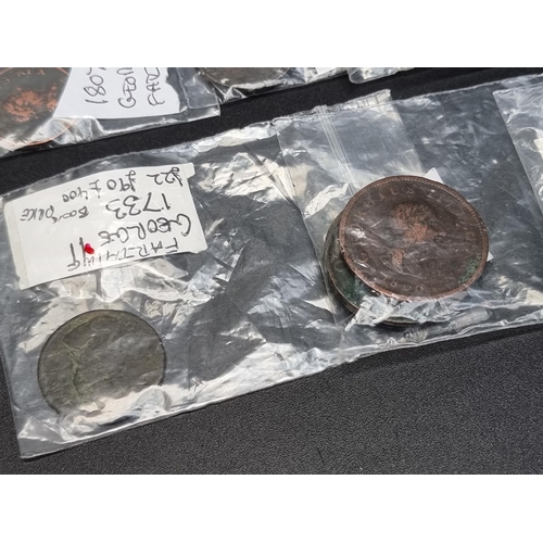 317 - Coins: Fourteen Georgian and later bronze coins, George I to Victoria, to include a 1719 farthing; a... 