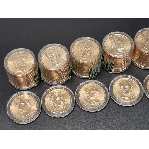 323 - Coins: Danbury Mint; one hundred and four uncirculated presidential dollars.