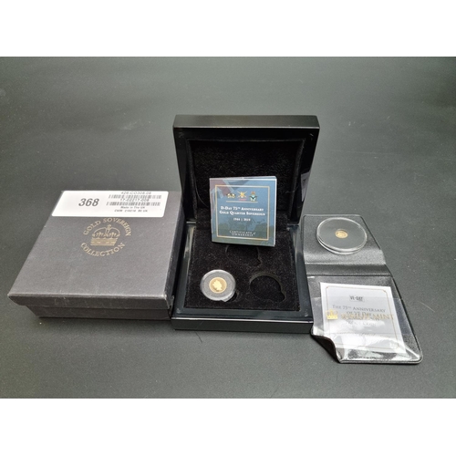 330 - Coins: a 2019 Alderney 'D-Day 75th Anniversary 1944-2019' gold quarter sovereign, with CoA; together... 