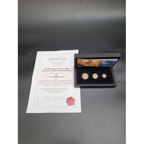 333 - Coins: a cased Alderney '2020 Unknown Warrior 100th Anniversary Gold Sovereign Prestige Set', compri... 