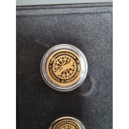 333 - Coins: a cased Alderney '2020 Unknown Warrior 100th Anniversary Gold Sovereign Prestige Set', compri... 