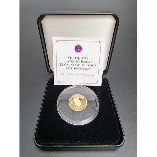 341 - Coins: a cased 2022 Alderney 'The Queen's Platinum Jubilee' gold proof limited edition half sovereig... 