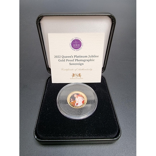 342 - Coins: a cased Ascension Island '2022 Queen's Platinum Jubilee Gold Proof Photographic Sovereign', w... 