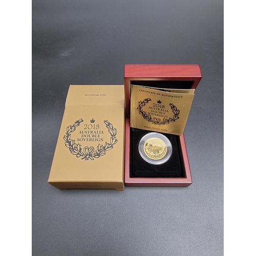 344 - Coins: a cased Perth Mint '2018 Australia Double Sovereign', 22ct gold proof 50 dollar, with CoA No.... 