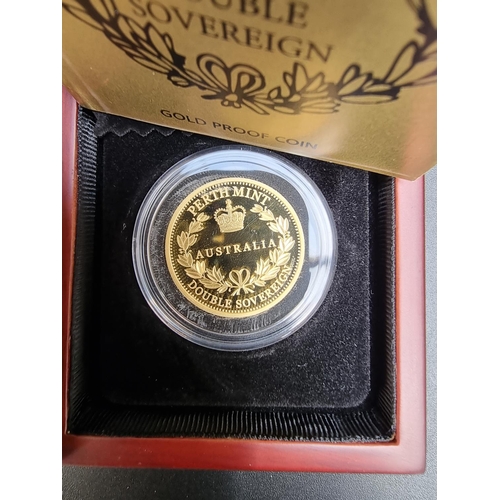 344 - Coins: a cased Perth Mint '2018 Australia Double Sovereign', 22ct gold proof 50 dollar, with CoA No.... 