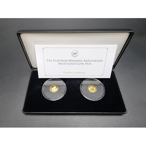 349 - Coins: a cased 2017 Alderney 'The Platinum Wedding Anniversary' 9ct proof-like gold pair of twenty-f... 