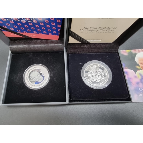 351 - Coins: a cased 2021 Royal Mint 'The 95th Birthday of Her Majesty The Queen' silver proof five pound ... 