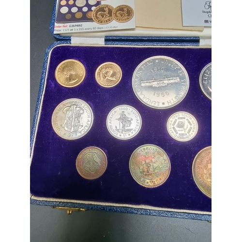 369 - Coins: a cased Elizabeth II 1960 South Africa limited edition long proof set of eleven coins, pound ... 