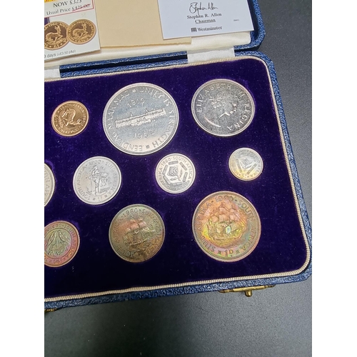 369 - Coins: a cased Elizabeth II 1960 South Africa limited edition long proof set of eleven coins, pound ... 