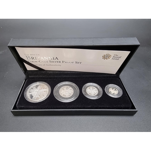 372 - Coins: a cased 2011 Royal Mint 'Britannia' four coin silver proof set, containing 20p to £2 coins, w... 