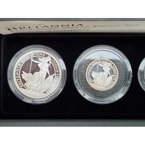 373 - Coins: a cased 2012 Royal Mint 'Britannia' four coin silver proof set, containing silver £2 to silve... 