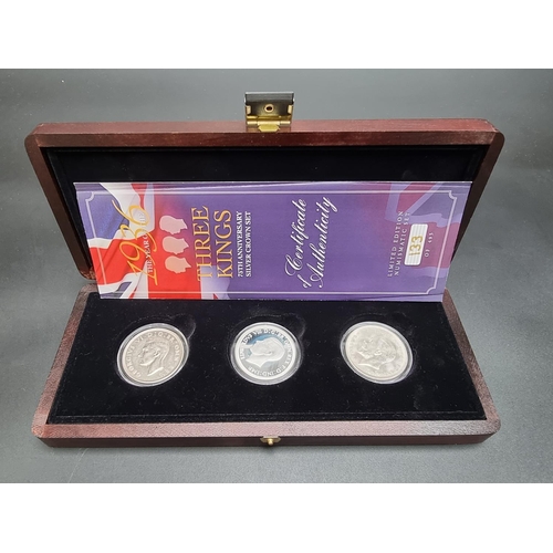 374 - Coins: a cased 2011 'Year Of The Three Kings' limited edition set of two silver crowns 1935; 1937 an... 